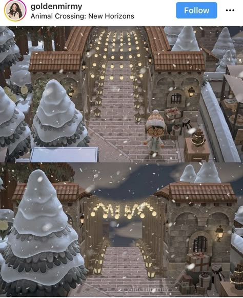 Market Entrance, Snow Reference, Acnh Kawaii, Road Scenery, Light Tunnel, Ac New Leaf, Animal Crossing Guide, Snowy Night, Animal Crossing Wild World