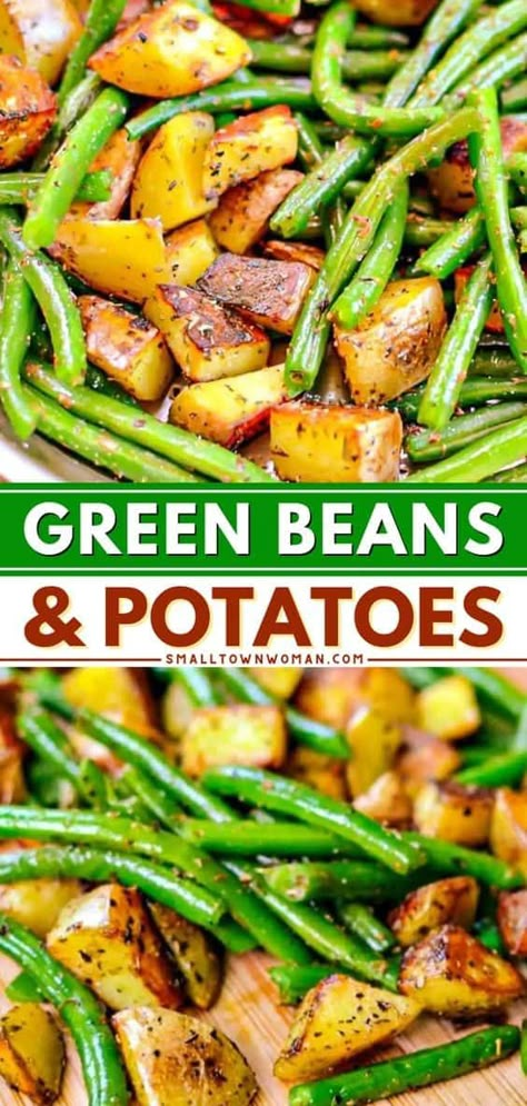 Here's something Southern for your Thanksgiving dinner menu! This potato and green bean recipe is a classic Thanksgiving side dish idea. Not only are these fresh green beans and potatoes easy and delicious, but they also go with just about anything and everything! Fish Potatoes, Pan Fried Potatoes, Beans And Potatoes, Potatoes And Green Beans, Fried Green Beans, Green Beans And Potatoes, Fried Green, Vegetable Side Dishes Recipes, Diner Recept