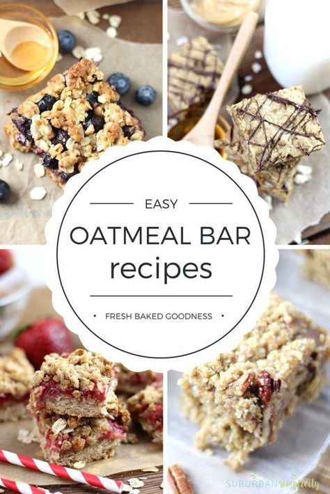 Easy Oatmeal Bar recipes that are kid-tested and can totally be substituted for packaged snack bars. Delicious and nutritious!! A healthy breakfast or snack idea. #suburbansimplicity #baking #oatmealbars #bakedoatmeal Oatmeal Bar Recipes, Homemade Oatmeal Bars, Easy Oatmeal Bars, Oatmeal Bar, Oatmeal Bars Recipes, Nourishing Recipes, Oatmeal Breakfast Bars, Snacks Easy, Midday Snack