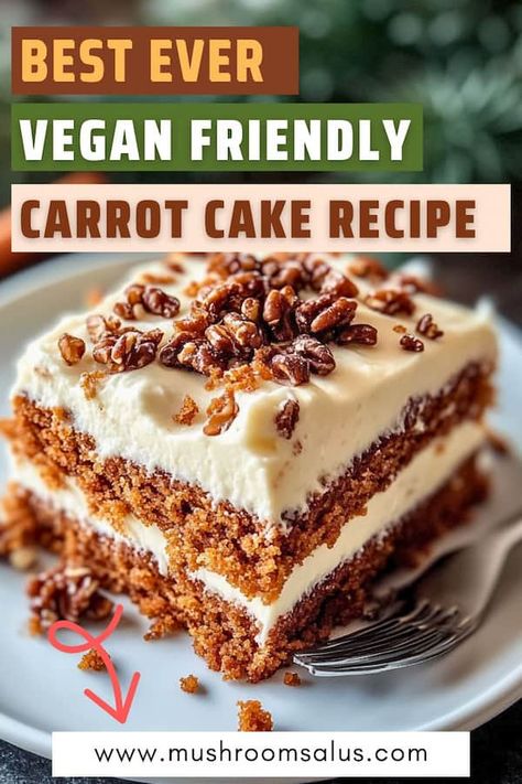 Indulge in this irresistible vegan-friendly carrot cake recipe, perfect for any occasion! This moist, flavorful cake is topped with a rich, dairy-free cream cheese frosting and crunchy pecans. It’s easy to make, uses simple ingredients, and is the perfect treat for any vegan or vegetarian dessert lover. Ideal for birthdays, family gatherings, or even just a snack, these carrot cake bars with cream cheese frosting are a crowd-pleaser. Plus, they’re gluten-free, making them a guilt-free ... Dairy Free Cheesecake Recipe, Dairy Free Carrot Cake, Dairy Free Cream Cheese Frosting, Vegan Carrot Cake Recipe, Raw Vegan Dessert Recipes, Healthy Vegan Cookies, Bars With Cream Cheese Frosting, Bars With Cream Cheese, Vegan Cream Cheese Frosting