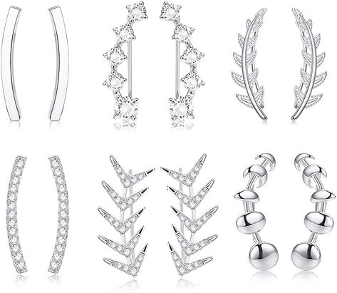 AmazonSmile: LOYALLOOK 6 Pairs Ear Cuffs Hoop Climber Earrings for Women CZ Leaf Crawler Stud Earring Ball Arrow Cuff Earrings Set, Silver: Jewelry Earring Bar, Ear Cuff Women, Dragon Ear Cuffs, Huggies Hoop Earrings, Silver Clothing, Gold Ear Climbers, Crawler Earrings, Silver Ear Climbers, Ear Crawler Earrings