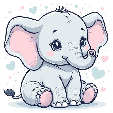 Cute Animated Elephant, Cartoon Elephant Painting, Cute Elephant Drawings, Cartoon Elephant Drawing, Cute Elephant Art, Baby Elephant Painting, Elephant Vector Illustration, Family Tattoos Ideas, Cute Illustration Art