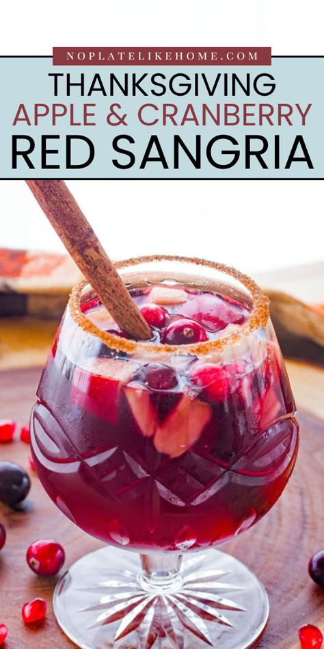 Celebrate the season with the Thanksgiving Apple and Cranberry Red Sangria Recipe! This fun Halloween alcoholic drink for a party is a delicious alcoholic mixed drink made with cinnamon, cranberry, apple, orange, and pomegranate, all topped with a cinnamon sugar rim. Mix up a batch and enjoy! Red Sangria Recipe, Snowman Pizza, Apple Sangria Recipes, Thanksgiving Sangria, Fall Sangria Recipes, Thanksgiving Desserts Pumpkin, Cranberry Sangria, Cinnamon Sugar Rim, Red Sangria Recipes