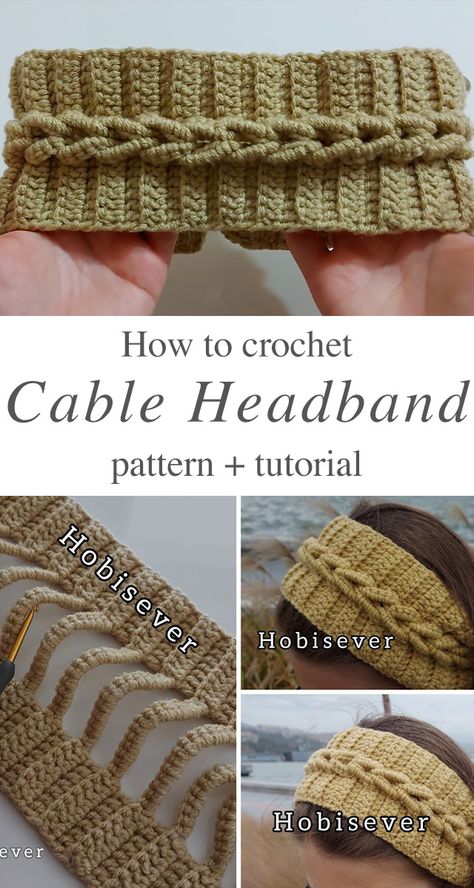 Crochet Easy Cable Headband You Will Love - CrochetBeja Crochet Headband Tutorial, Crochet Ear Warmer Pattern, Cable Headband, Bandeau Au Crochet, Crochet Headband Pattern Free, Crochet Cable, Crochet Easy, Creative Crochet, Crochet Headband Pattern