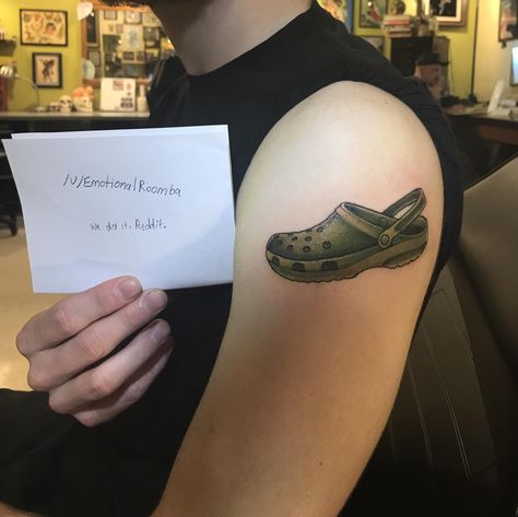 I have officially immortalized a croc onto my body. Croc Tattoo, Nike Sneakers, Fish Tattoos, Jesus Fish Tattoo, Skull Tattoo, Nike, Tattoos, Sneakers, Nike Trainers