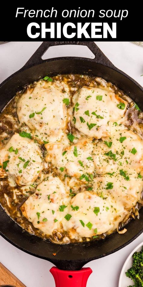 French Onion Soup Chicken French Onion Soup Mix Chicken, French Onion Soup Chicken Recipe, Chicken With French Onion Soup, Chicken Onion Soup Mix Recipe, Chx Recipes, French Onion Soup Chicken, French Onion Chicken Skillet, Onion Soup Chicken, Amazing Easy Recipes