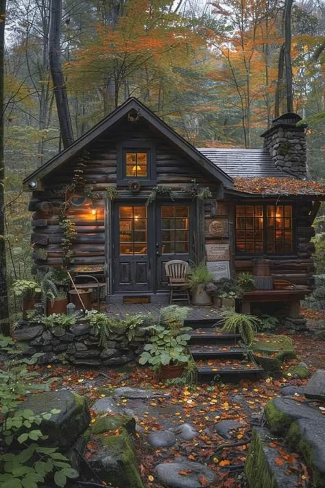 Hut Aesthetic, Log Cabin In The Woods Aesthetic, Fantasy Forest Cabin, Log Cabin Aesthetic Exterior, Wood Cabin In Forest, Wooden Cabin In Forest, Cozy Cabin In The Woods, Cabin Aesthetic, Little Cabin In The Woods