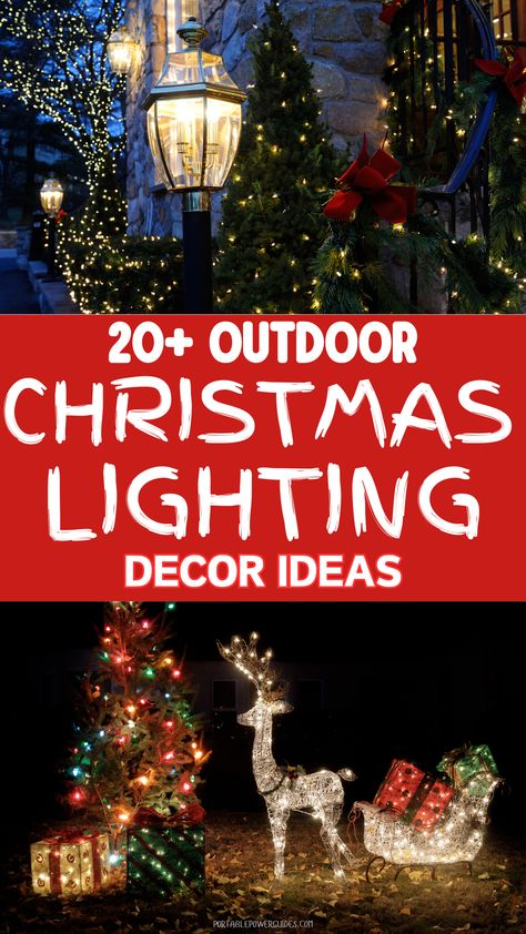 Unique outdoor Christmas lights display featuring bright lights on trees and rooftops. Christmas Colored Lights Outdoor, Outdoor Lights Decoration, Lighted Outdoor Christmas Decorations, Christmas Lights Inspiration, Ideas For Christmas Lights Outside, How To Christmas Lights Outside, Outdoor Christmas Lights White And Color, Christmas Lights Outside Display, Diy Xmas Lawn Decorations