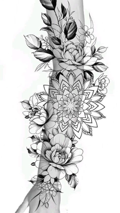 Mandala Tattoo Sleeve Women, Mandala Arm Tattoos, Arm Cover Up Tattoos, Contemporary Tattoo, 5 Tattoo, Mangas Tattoo, Floral Mandala Tattoo, Mandala Tattoo Sleeve, Arm Sleeve Tattoos For Women