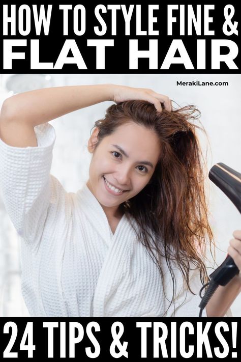 24 Fine Flat Hair Tips and Tricks to Add Volume | While fine hair has its benefits - faster drying time, less product use, and naturally smooth strands - it can be tough to get the right amount of volume. If your fine hair tends to look limp halfway through the day, we've got you covered. Click for a list of hair styling tips, techniques, and hacks, plus the best drugstore products to give your hair a boost, provide lift and texture, and add gorgeous volume that lasts all day. How To Add Volume To Fine Straight Hair, Natural Hair Volume Tips, Hair Hacks For Fine Hair, How To Not Have Flat Hair, How To Care For Fine Hair, How To Blow Dry Fine Hair, How To Give Flat Hair Volume, Give Volume To Flat Hair, Fine Hair Styling Tips