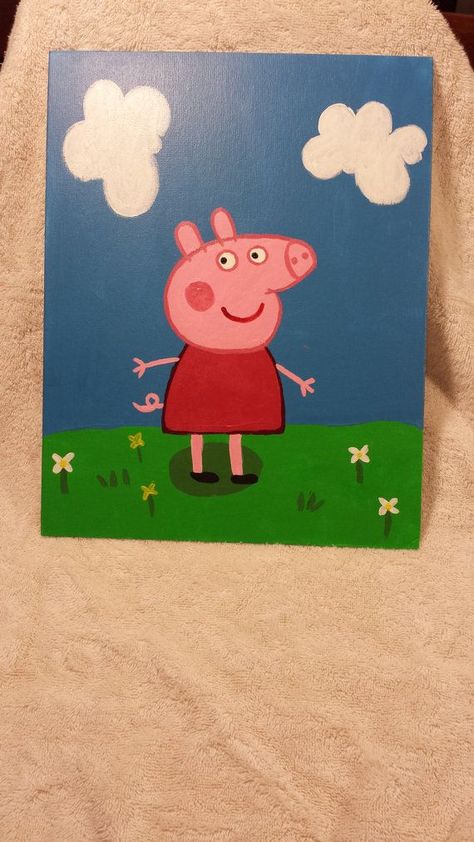 Peppa Pig Painting, Pig Painting, Pig Decor, Small Canvas Paintings, Simple Canvas Paintings, Cute Canvas Paintings, Easy Canvas Art, Canvas Drawings, Easy Canvas Painting