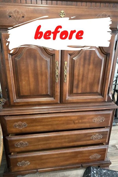 Cabinet Dresser Ideas, Makeover Dresser Diy, Vintage Tallboy Dresser Makeover, Old Chest Of Drawers Repurposed, Decopage Furniture Dressers Diy, Dresser Redo Before And After, How To Paint An Old Dresser, Painting An Armoire, Repurpose Drawers Diy Ideas