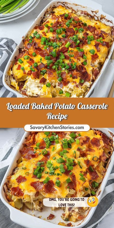 Searching for an irresistible side dish for your steak night? Try this Loaded Baked Potato Casserole Recipe, loaded with cheese and toppings that will steal the show. Save this recipe for a satisfying addition to your meal that your friends and family will ask for again and again! Fully Loaded Potatoes, Southern Living Twice Baked Potato Casserole Recipe, Baked Potato Casserole With Bacon, Oven Baked Loaded Potatoes, Baked Potato Night, Sides Dishes With Steak, Loaded Cheesy Potatoes, Side Dishes For Steak Dinner Ideas, Best Potato Side Dish For Steak