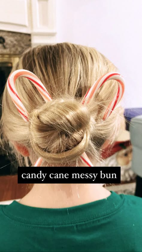 Candy Cane Messy Bun Hair Tutorial - How cute is this holiday hairstyle? Easy messy bun tutorial for girls. This easy holiday hairstyle is super quick and easy for moms to do. Fun Holiday Hairstyles For Kids, Holiday Hair Day School, Candy Cane Hairstyles For Kids Easy, Candy Cane Hair Ideas, Crazy Hair Day At School For Girls Easy Christmas, Christmas Hair Bun, Holiday Crazy Hair Day, Candy Cane Hairstyles For Kids, Holiday Hair Styles Christmas