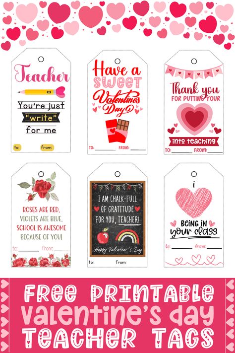 Free Printable Teacher Valentine Tags Printable Teacher Valentine, Teacher Valentine Cards, Free Printable Valentines Tags, Prudent Penny Pincher, Free Printable Valentines Cards, Valentine Card Ideas, Valentine Printables, Teacher Gift Tags, Inexpensive Christmas Gifts