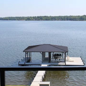 Floating Dock Ideas, Boat Dock Ideas Lakeside, Boat Dock Design, Boat Dock Ideas, Lake Docks Designs, Craftsman Backyard, Craftsman Deck, Pictures Of Decks, Lake Docks