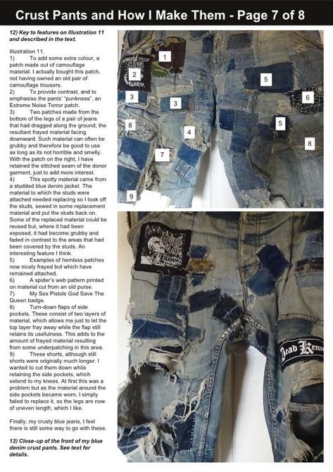 How I make my crust pants Page 7 Crust Punk Pants, Trip Pants, Pants Guide, Punk Tactics, Alt Diy, Crust Pants, Gutter Punk, Punk Vest, Punk Fashion Diy