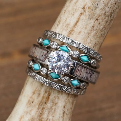 Country Wedding Rings, Western Engagement Rings, Antler Rings, Western Wedding Rings, Turquoise Wedding Rings, Country Western Wedding, Western Rings, Western Engagement, Western Themed Wedding