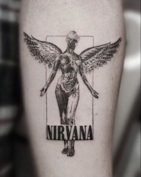 Nirvana Angel Tattoo, Nirvana Tattoo Lyrics, Nirvana Angel, Angel Tattoo Meaning, Angle Tattoo, Nirvana Tattoo, Hunter Tattoo, Lyrics Tattoo, In Utero