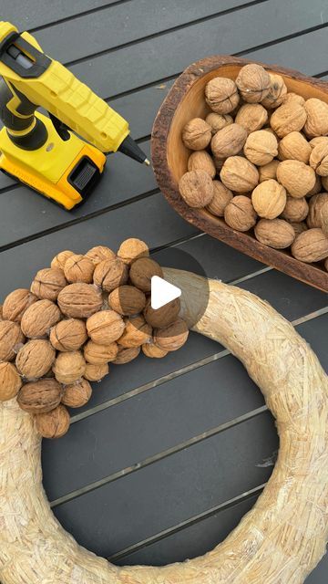 𝐌𝐎𝐒𝐒 𝐀𝐑𝐎𝐔𝐍𝐃 𝐒𝐓𝐔𝐃𝐈𝐎 on Instagram: "🍂🌰 This DIY is very time consuming but the result is so worth it. The reason it takes a long time is because you will need to glue each walnut, press it to the wreath base for a few seconds for the glue to set. I was counting to at least 20 every single time🍂🌰 I started gluing one walnut at a time but then quickly realized that I can be faster if I attach 2 or 3 at the same time. It’s like doing a puzzle - fitting in pieces to cover the entire base. Just make sure you don’t leave too small of an area to fit a walnut and end up with an awkward empty space. If this happens, you may also consider adding smaller nuts like hazelnuts or acorns or other natural elements. In the end, I cleaned up any excess hot glue, made sure all walnuts are a Walnut Wreath, Moss Wreath, Wreath Base, Natural Elements, Fall Wreaths, In The End, Me Clean, Hot Glue, Hazelnut