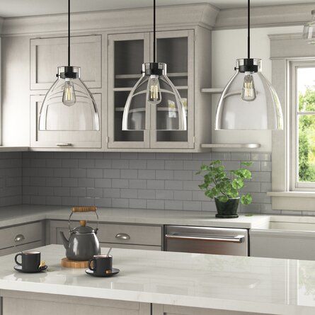 Trent Austin Design® Keeble 3 - Light Kitchen Island Bell Pendant | Wayfair Kitchen Island Lighting Modern, Black Kitchen Island, Kitchen Island Linear Pendant, Modern Kitchen Island, Kitchen Island Pendant, Light Kitchen Island, Outdoor Hanging Lanterns, Brown Kitchens, Kitchen Pendant