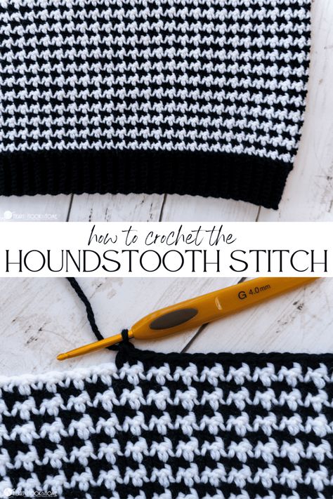 Learn how to crochet the beginner friendly houndstooth stitch with this free step-by-step crochet tutorial! Crochet Stitches For Blankets, Easy Crochet Stitches, Hounds Tooth, Crochet Stitches For Beginners, Stitch Crochet, Crochet Stitches Tutorial, Basic Crochet Stitches, Crochet Stitches Patterns, Crochet Top Pattern