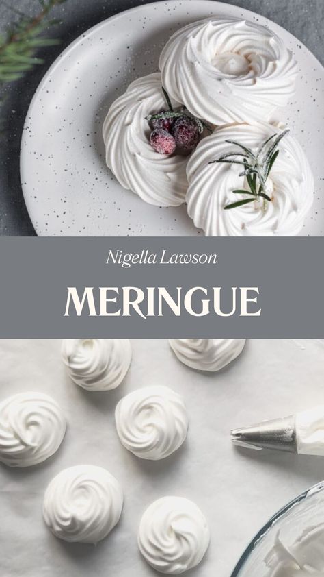 Nigella Meringue Chewy Meringue Recipe, Merigune Desserts, Egg White Dessert Recipes, Marange Recipe, Desserts With Lemon, Meringue Cups, Easy Meringue Recipe, Pavlova Recipes, Easy Meringues