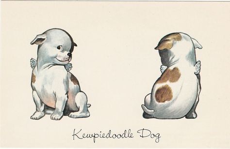 KEWPIE DOODLE DOG CHRISTMAS POSTCARD ARTIST R O’NEILL REPRODUCTION Kewpie Tattoo, Kewpie Art, Dog Flying, Creepy Vintage, Angel Drawing, Kewpie Dolls, Doodle Dog, Vintage Kitsch, Holiday Postcards