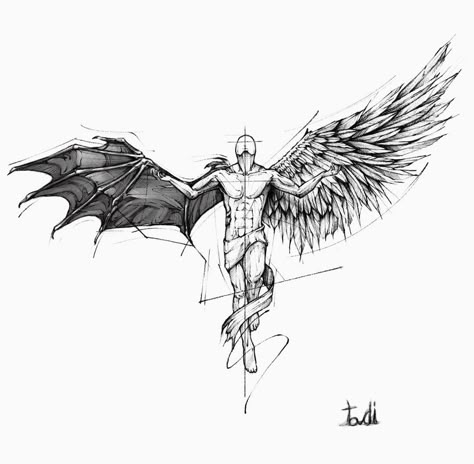 116 Tattoo Lecrae, Dark Greek Tattoos, Dark Mythology Tattoo, Black Ink Tattoos Men, Ancient Tattoo Ideas Mythology, I Lived Tattoo, Two Sided Tattoo, Rising Angel Tattoo, Ego Tattoo Ideas