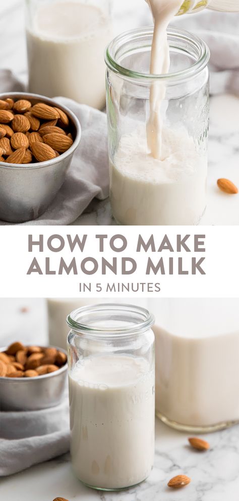 Want to learn how to make almond milk? You only need 5 minutes, a couple ingredients, and a high speed blender to make the richest and creamiest almond milk you'll ever have. Vegan, Whole30, and paleo! #almondmilk #vegan #whole30 #paleo #dairyfree Diy Almond Milk, Almond Milk Recipes Homemade, Make Almond Milk, Almond Milk Recipes, Homemade Almond Milk, Nut Milk Bag, Vegan Milk, Vanilla Almond Milk, Raw Almonds