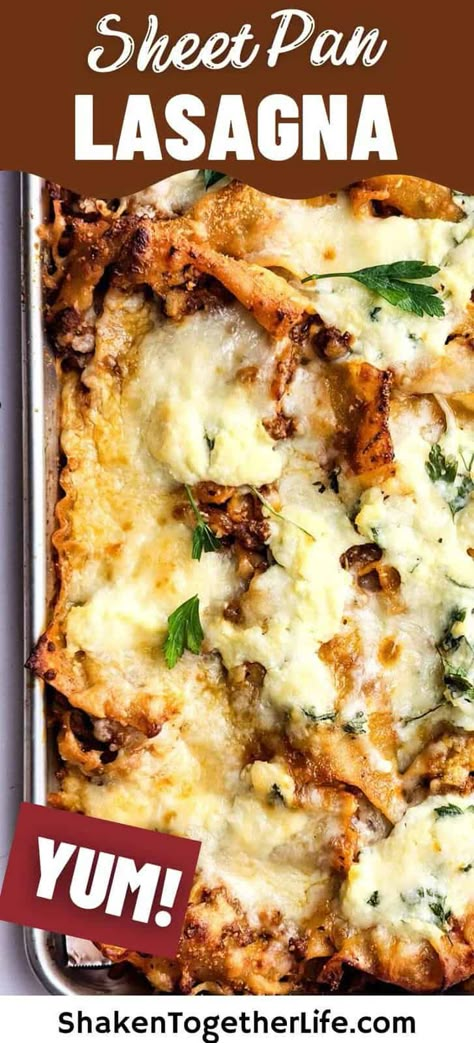 Sheet pan lasagna takes all the hard work out of making a traditional layered lasagna but keeps the meaty, cheesy flavor we all love! Sheet Pan Lasagna, Layered Lasagna, Food Wings, Pan Lasagna, Burger Steak, Test Kitchen Recipes, Lasagna Ingredients, Easy Lasagna Recipe, Traditional Lasagna