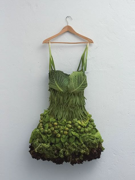 I'd wear that. Clever Conceptual Photographs of Fruits and Vegetables Regeneration Art, Vegetable Dress, Sarah Illenberger, Fruit Clothing, Funny Picture Gallery, Green Couture, Strange Fruit, Humor Pictures, Food Sculpture