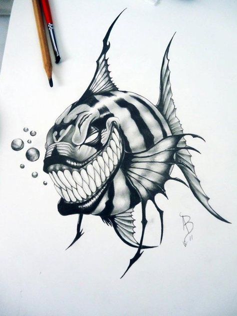 Ikan Air Tawar, Easy Draw, Fish Drawings, Graffiti Drawing, Tattoo Sticker, Skull Tattoos, Tattoo Design Drawings, Fish Art, Skull Art