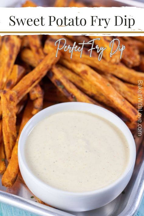 This sweet potato fry dip is sweet and tangy for the perfect balance of flavors, and it's so easy to make! You only need a handful of simple ingredients and a couple of minutes of time! It's the BEST dipping sauce for sweet potato fries, hands down! BakeItWithLove.com Sweet Potatoes Dipping Sauce, Best Dip For Sweet Potato Fries, Sweet Dip For Sweet Potato Fries, Sweet Sauce For Sweet Potato Fries, Marshmallow Fluff Dip For Sweet Potato Fries, Sweet Potato Fries Dipping Sauce Aoli, Marshmallow Dipping Sauce For Sweet Potato Fries, Marshmallow Sauce For Sweet Potato Fries, Dip For Sweet Potato Fries Easy