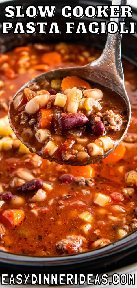 Easy Pasta Fagioli Soup, Slow Cooker Pasta Fagioli, Pasta Fagioli Soup Recipe, Pasta Fagioli Recipe, Pasta Fagioli Soup, Pasta E Fagioli Soup, Crockpot Pasta, Beans And Sausage, Fagioli Soup