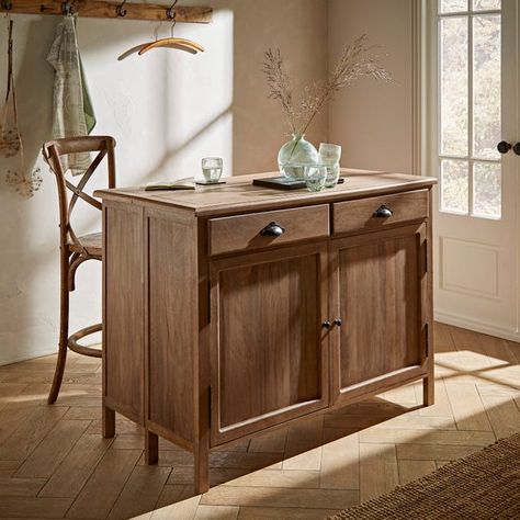 Mango Wood Kitchen, Small Farmhouse Kitchen, Kitchen Island Storage, Island Storage, Kitchen Island Bar, Wood Kitchen Island, Meal Preparation, Brown Kitchens, Small Farmhouse