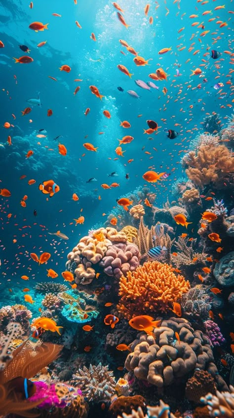 Vibrant Coral Reef: A stunning #seascape of a vibrant coral reef bustling with colorful #sea and #wildlife. #nature #photography #digitalart #creativity ⬇️ Download and 📝 Prompt 👉 https://stockcake.com/i/vibrant-coral-reef_992457_777602 Coral Reefs Photography, Tubbataha Reef Philippines, Fish Nature, Coral Ocean Aesthetic, Coral Underwater, Coral Types, Coral Reefs Aesthetic, Coral Ocean, Coral Reef Photography Ocean Life