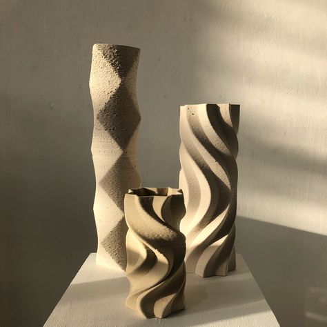 3d Print Sculpture, 3d Printed Sculpture, Cylinder Sculpture, Ceramic Tower Sculpture, Ceramic Cylinders, Geometric Ceramic Sculpture, Cylinder Ceramic, Jessica Wright, Pottery Plant Pot