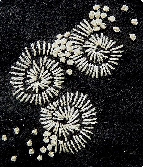 White Embroidery On Black Fabric, Black Embroidery Designs, Embroidery On Black Fabric, Couching Embroidery, Black And White Embroidery, Boro Stitching, Embroidery Leaf, Simple Hand Embroidery Patterns, Textile Art Embroidery