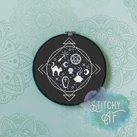 Minimalist Occult Cross Stitch Pattern Witch Cross Stitch | Etsy Pagan Cross Stitch, Cross Stitch Halloween, Witch Cross Stitch, Stitch Halloween, Halloween Cross Stitch Patterns, Halloween Cross Stitches, Square Pattern, Embroidery Inspiration, Le Point