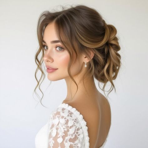 🍃 Versatile Half Up Curls wedding hairstyles half up half down bangs | Easy Splendor are the perfect choice for brides looking to blend elegance and romance on their special day. This stunning hairstyle embodies versatility, allowing for a chic half-up, half-down look that beautifully highlights your features while offering the playful charm of soft, flowing curls. Ideal for any wedding theme, this hairstyle pairs perfectly with various hair accessories. Elevate your bridal look with this effortless style that promises to turn heads! ✨ Loose Half Up Half Down Wedding Hair, Bridal Hair With Bangs, Curls Wedding Hairstyles, Half Up Half Down Bangs, Half Up Half Down Bridesmaid Hair, Wedding Hairstyles Front View, Bridesmaid Hairstyles With Bangs, Herbal Hair Rinse, Half Up Curls