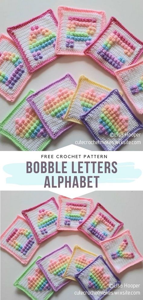 Granny Square Bubble Stitch, Crochet Letters Pattern, Crochet Alphabet, Bobble Stitch Crochet, Crochet Letters, Bobble Crochet, Crochet Bobble, Afghan Squares, Granny Square Crochet Patterns Free