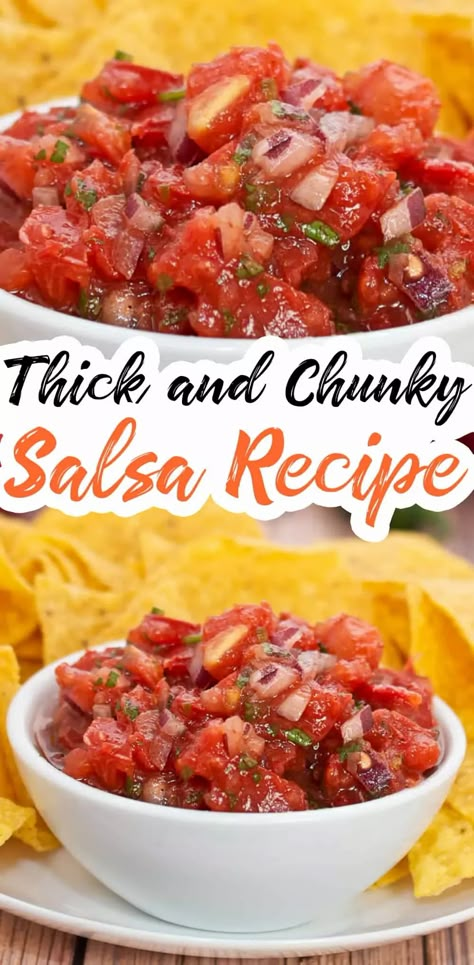 Homemade Chunky Salsa Recipe, Thick And Chunky Salsa Recipe, Chunky Salsa Recipe With Fresh Tomatoes, Thick Salsa Recipe, Best Chunky Salsa Recipe, Fresh Chunky Salsa Recipe, Salsa Dishes, Salsa Recipe Homemade, Easy Stroganoff