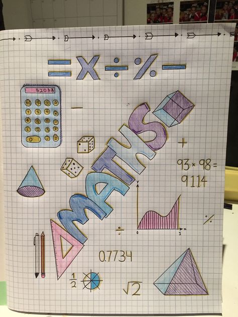 School Book Title Page Ideas, Note Book Ideas For School Math, Ideas For Maths Project Cover Page, School Title Page Ideas, Math Title Ideas, Maths Journal Cover Page, Cover Page Of Maths Project, Notebook Ideas Math, Math Projects Design