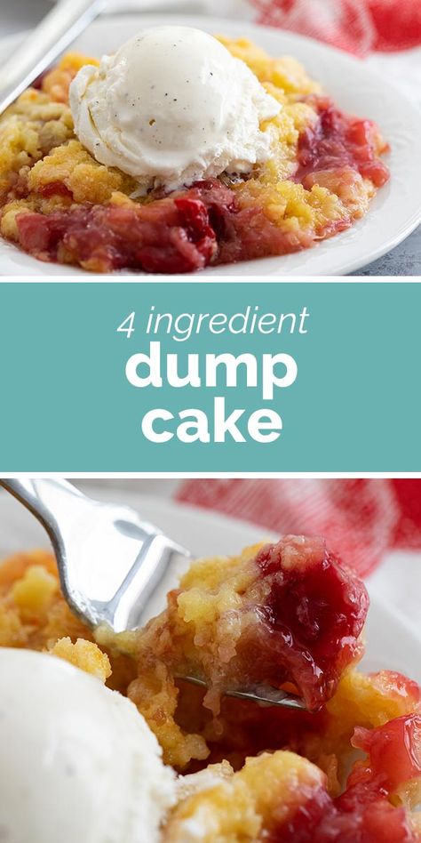 A blast from the past, this easy Dump Cake recipe only takes 4 ingredients. Switch up the filling ingredients depending on what you have on hand or what your favorite flavor is. A scoop of ice cream on top takes it to another level! #recipe #dessert #cake #easydessert Cake Mix Peach Cobbler, Cobbler Dump Cake, Peach Cobbler Dump Cake, Easy Dump Cake Recipe, Cake Mix Recipe, Recipe Cheesecake, Easy Peach Cobbler Recipe, Peach Dump Cake, Cobbler Easy