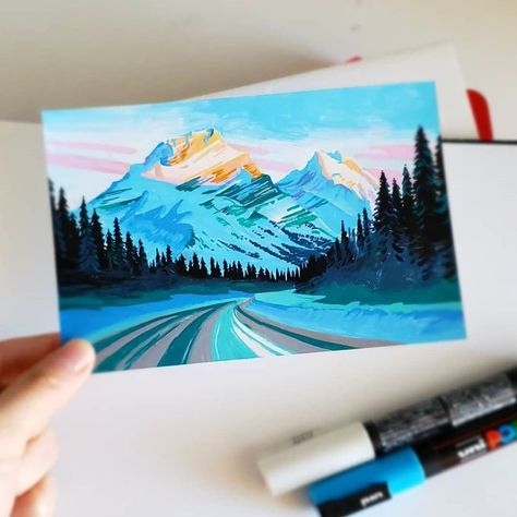 Canadian Landscape, Mountain Drawing, Posca Marker, Posca Art, The Colors Of The Rainbow, Mountain Ranges, Colors Of The Rainbow, Marker Drawing, Landscape Drawings