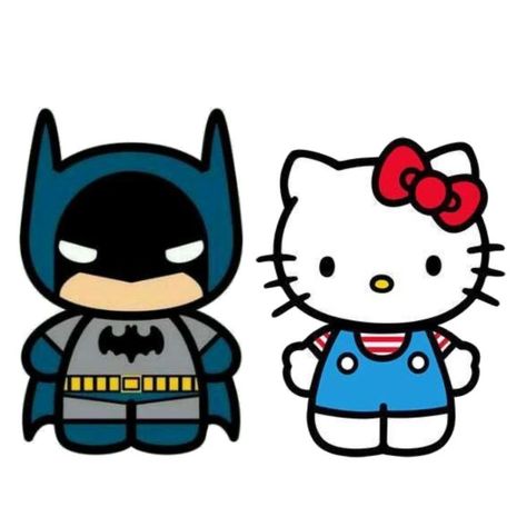 Hello Kitty Batman Pfp, Batman And Hello Kitty Couple Wallpaper, Hello Kitty And Batman Drawing, Batman And Hello Kitty Drawing, Hello Kitty Couple Drawing, Hello Kitty And Batman Matching Pfp, Hello Kitty And Batman Couple, Batman X Hello Kitty, Cool Matching Pfp