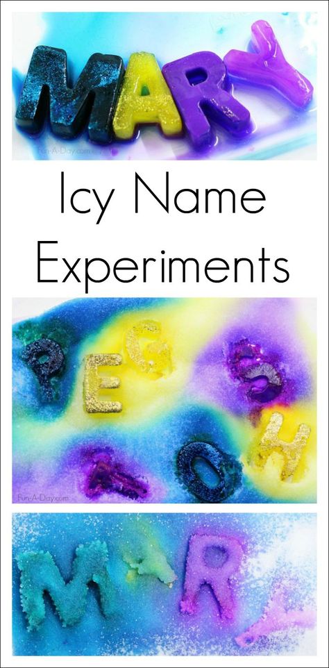 Name ice Melting - what a fun blend of science, art, and literacy January Themes, Fun Experiments, Preschool Sensory, Preschool Names, Name Crafts, Preschool Homeschool, Name Activities, Alphabet Activities Preschool, Science Activities For Kids