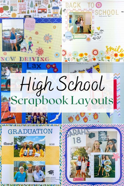 high school scrapbook High School Keepsake Ideas, High School Graduation Scrapbook Ideas, School Photo Scrapbook Layouts, Prom Scrapbook Layouts 2 Page, Scrapbook Ideas For High School Memories, Scrapbooking High School Years, High School Scrapbook Layouts, School Years Scrapbook Ideas, High School Photo Album Ideas