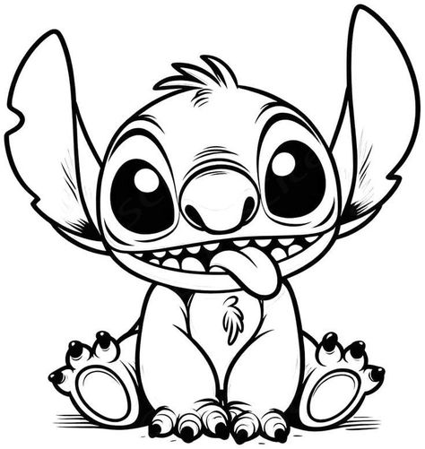 Coloring Pages Thick Lines, Stitch Printable Coloring Pages, Stitch Disney Tattoo Ideas, Stitch Printables Free, Lilo And Stitch Drawing Sketches, Drawings Of Stitch, Stitch Coloring Sheets, Cute Colouring In Pages, Lilo And Stitch Tattoo Ideas